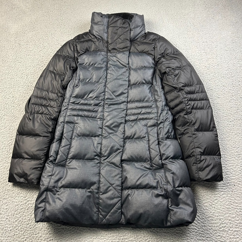 Marmot Viansa Down Parka Jacket Womens Medium Black Gray 700 Fill Puffer